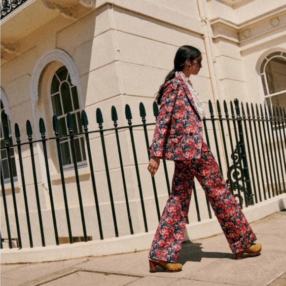 Sezane Lukas Trousers Jacquard Roses - Size 40 - Picture 2 of 10